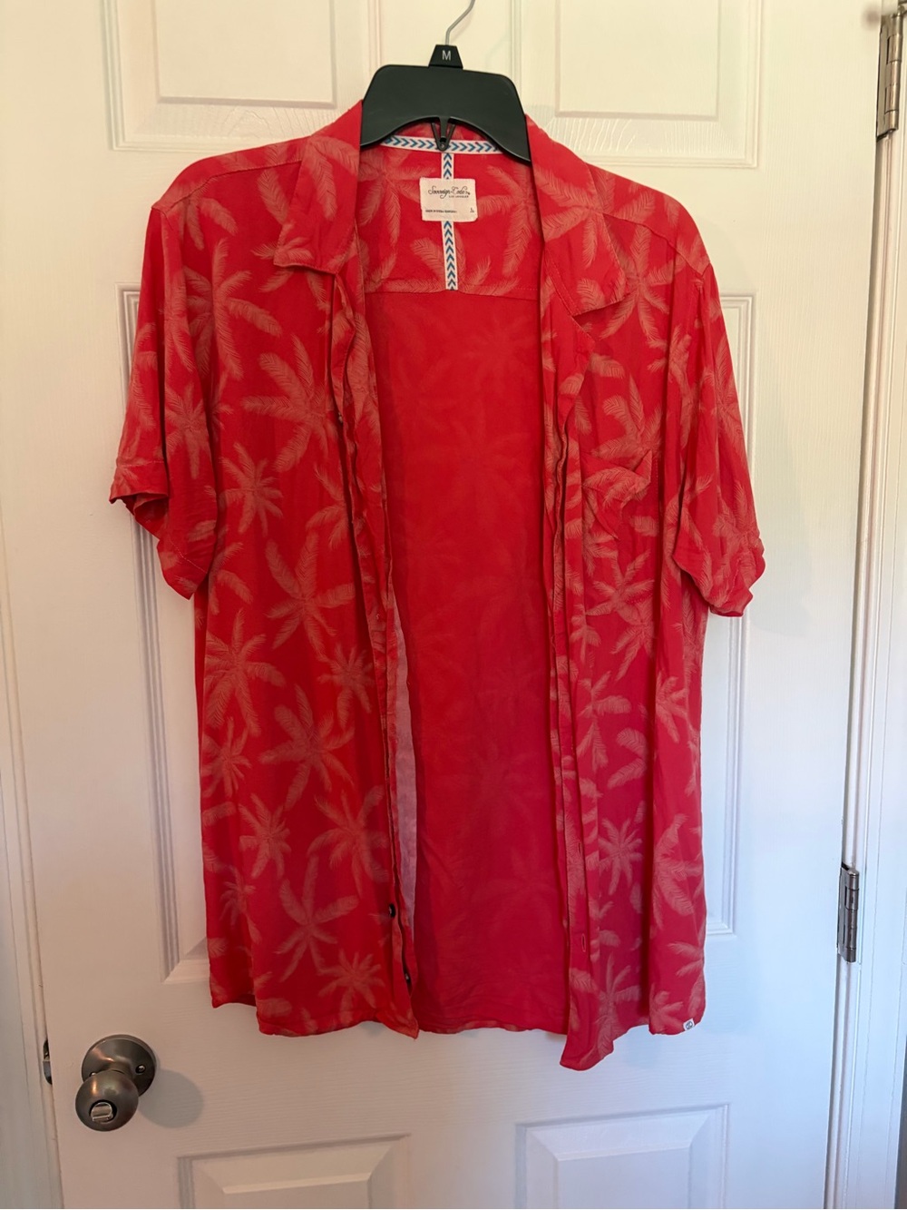 Men’s tropical button up with Palm Leaf Print in orange-Red - Picture 1 of 3